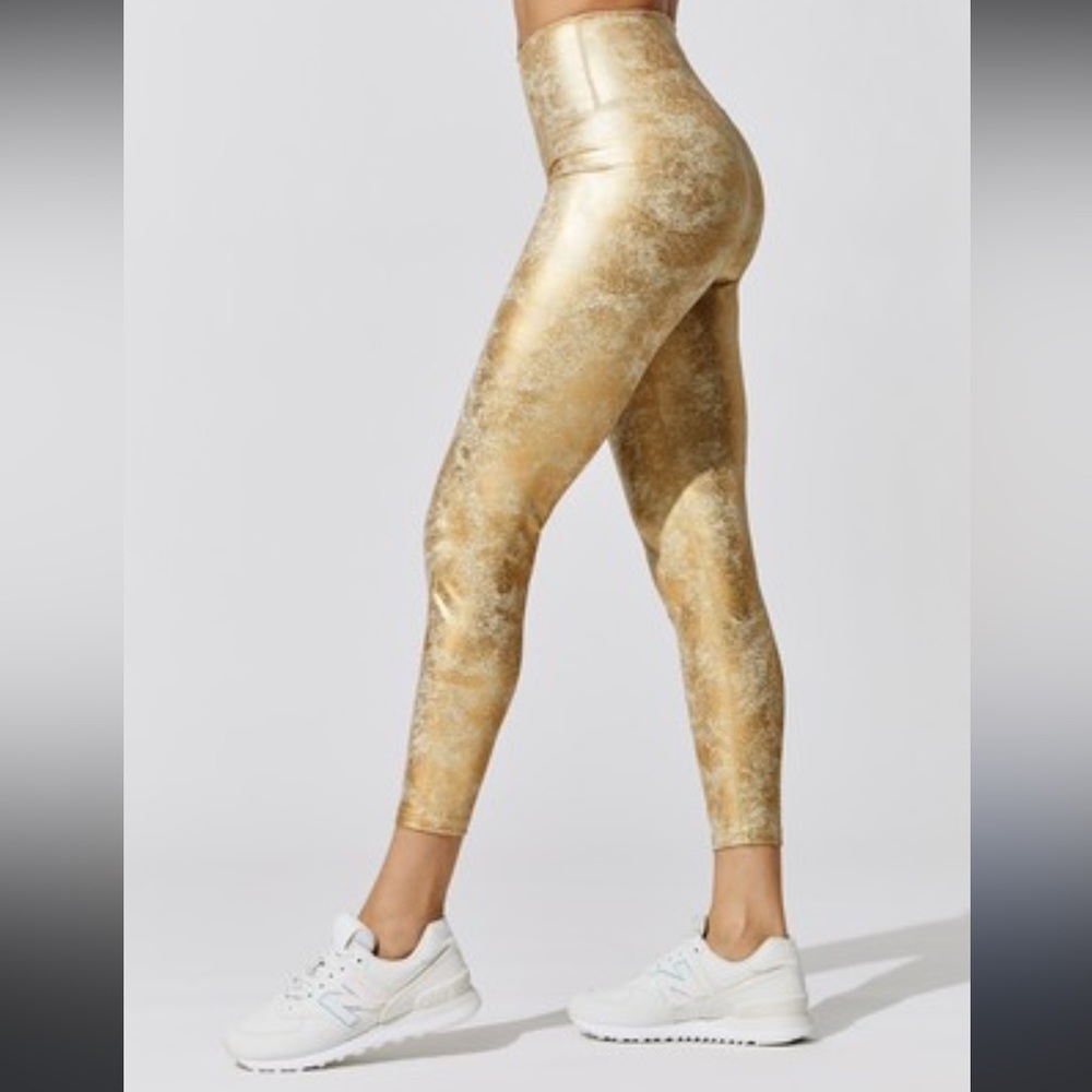 Carbon38 gold leatherette high rise leggings XS